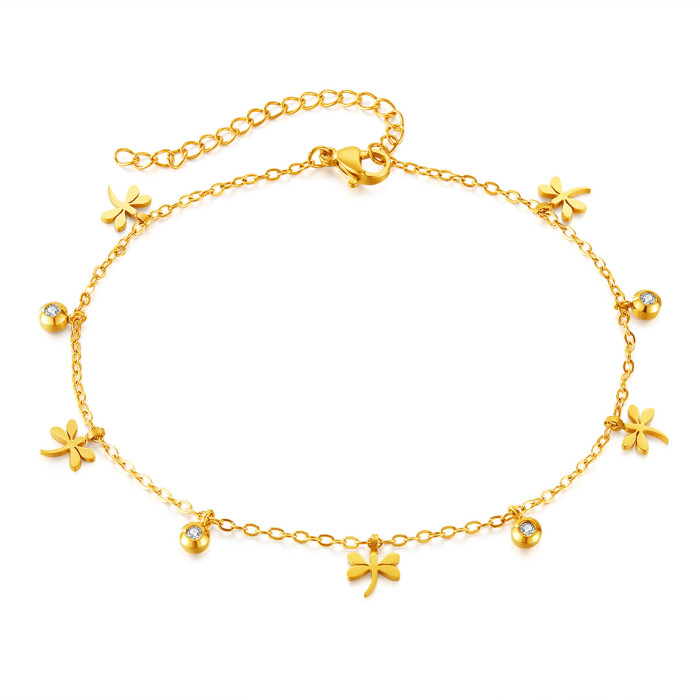 Fashion Stainless Steel Dragonfly Charm Anklet for Women Novel Chic Wrist Chain Party Jewelry Gifts, Necklaces