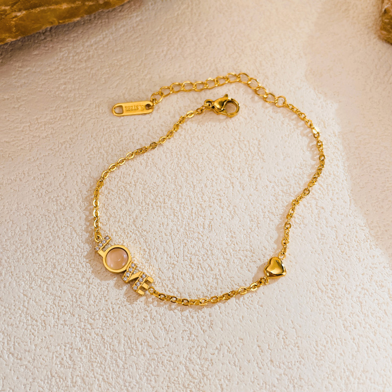 Wholesale LOVE Letter Bracelet Women's Jewelry Fashion Niche Design Sense Mother Shell Inlaid Zircon Bracelet