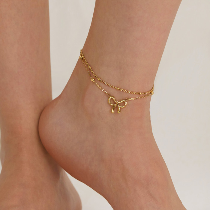 Stainless Steel Bow Pendant Foot Accessory Personalized Versatile Anklet Chain Accessory, Necklaces