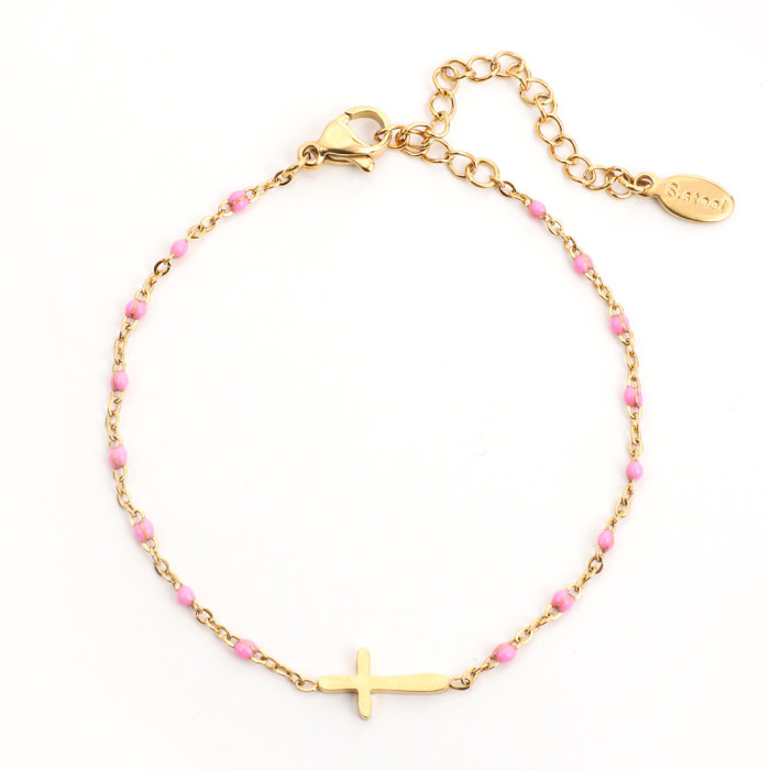 New Fashion Cross Stainless Steel Chain Gold Layer Bracelet Jewelry for Women Gift