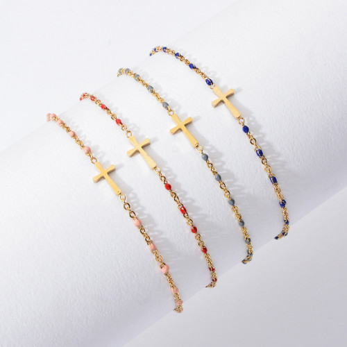 New Fashion Cross Stainless Steel Chain Gold Layer Bracelet Jewelry for Women Gift