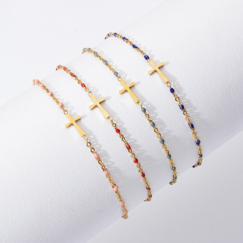 New Fashion Cross Stainless Steel Chain Gold Layer Bracelet Jewelry for Women Gift