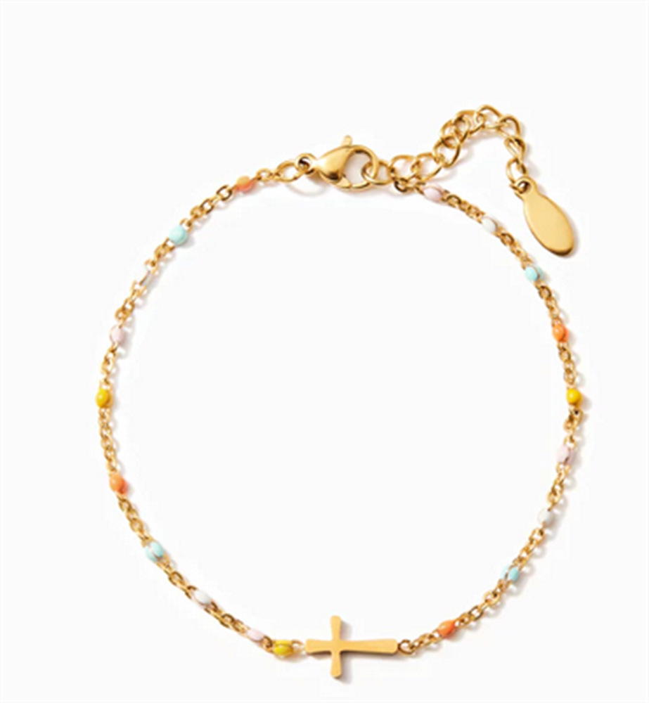 New Fashion Cross Stainless Steel Chain Gold Layer Bracelet Jewelry for Women Gift