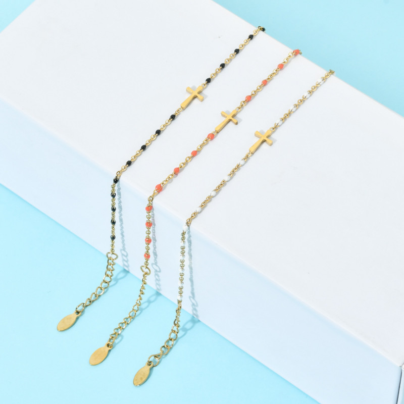 New Fashion Cross Stainless Steel Chain Gold Layer Bracelet Jewelry for Women Gift