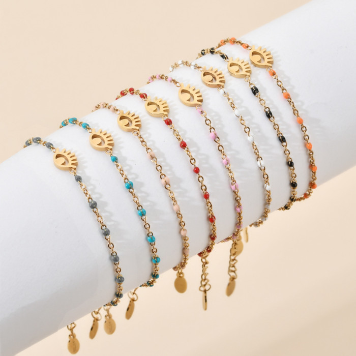 Thin Chain Stainless Steel Bracelet Women Gold Color Evil Eye Turkish Jewelry Bangle Boho Wedding Bracelet, Necklaces