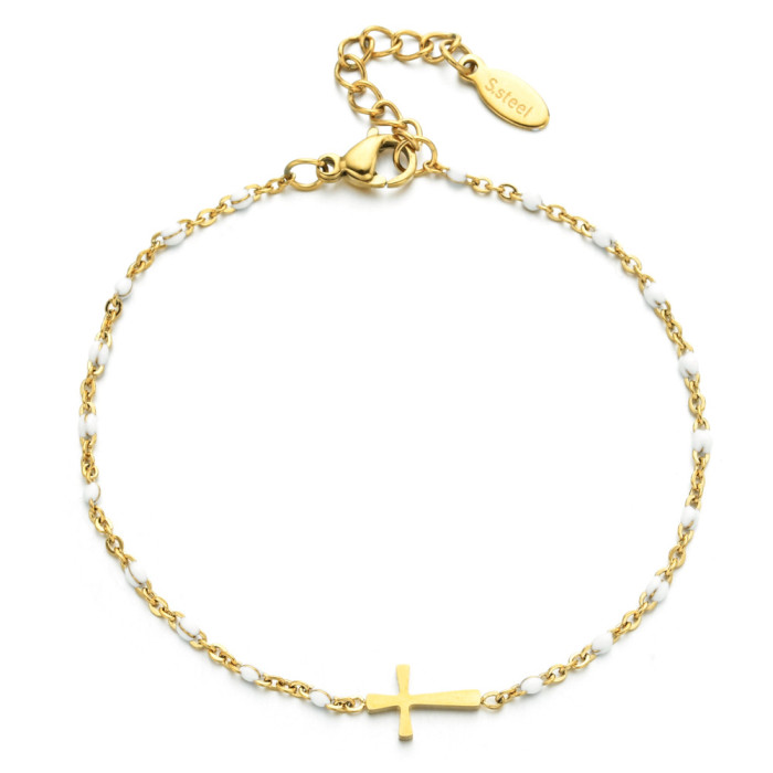 New Fashion Cross Stainless Steel Chain Gold Layer Bracelet Jewelry for Women Gift