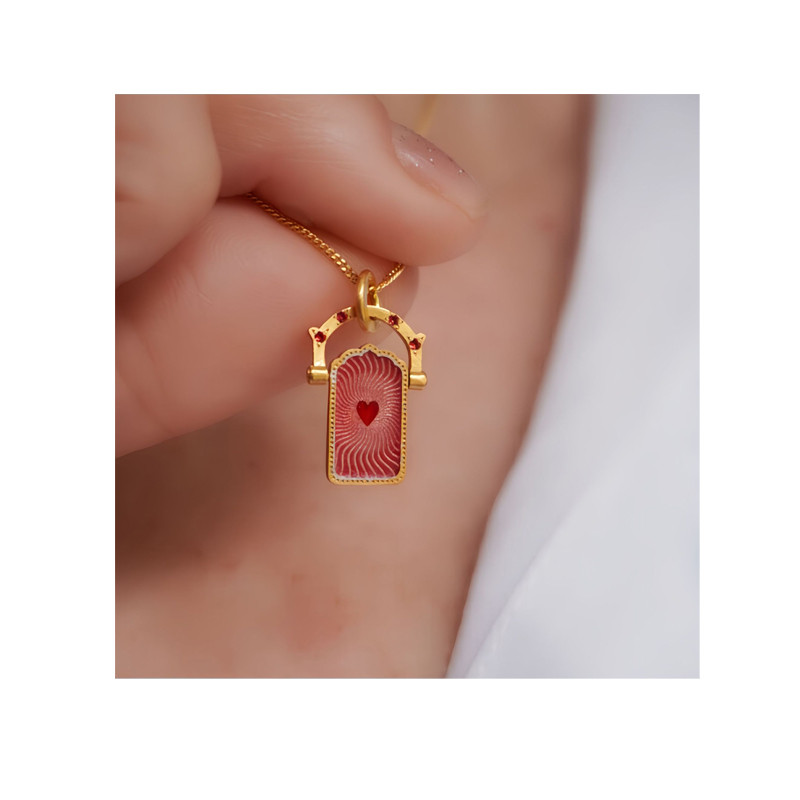 Trendy Shakeable Tarot Card Necklace Stainless Steel Colorful Lucky Guardian Heart Pendant Necklace Women Jewelry