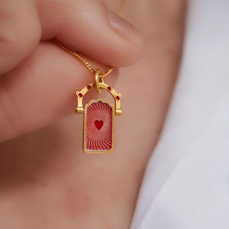 Trendy Shakeable Tarot Card Necklace Stainless Steel Colorful Lucky Guardian Heart Pendant Necklace Women Jewelry