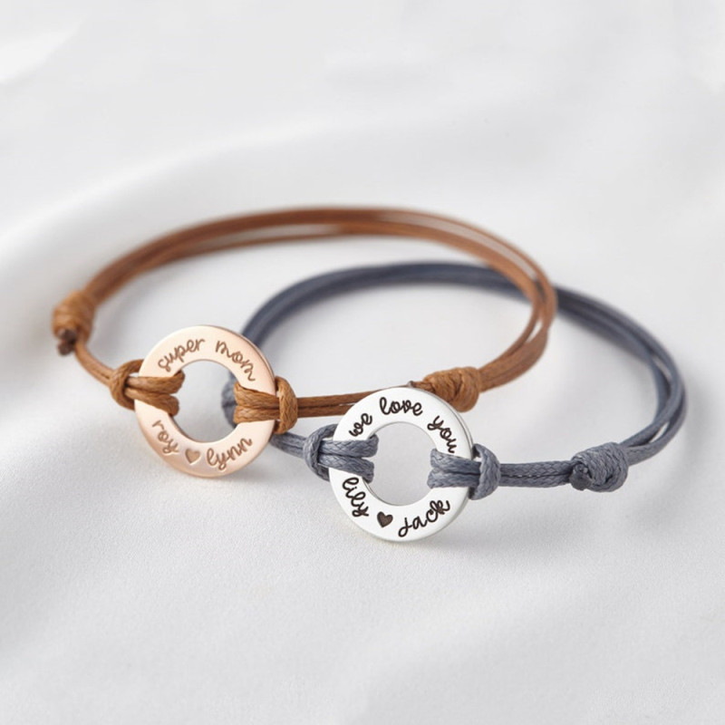 Europe and The United States Simple Mirror-polished Stainless Steel Round Brand Female Braided Couple Hand Rope Can Be Adjusted