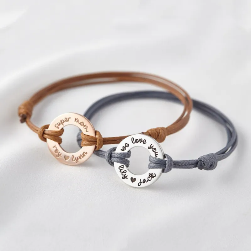 Europe and The United States Simple Mirror-polished Stainless Steel Round Brand Female Braided Couple Hand Rope Can Be Adjusted