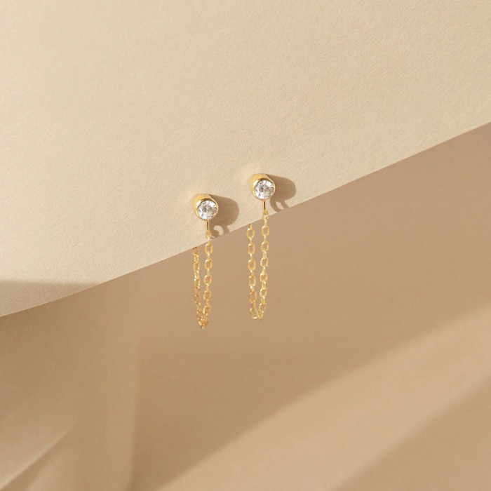 Ladies Birthstone Chain Stud Earrings Gold Plated Stainless Steel 12 Colors Earring Jewelry for Woman Gift Wholesale