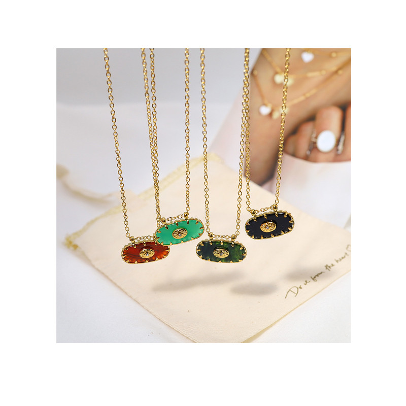 Oval Eyes Pendant Women Zircon Tennis Necklace Stainless Steel Gold Plated Chains Green Diamond Charms Jewelry