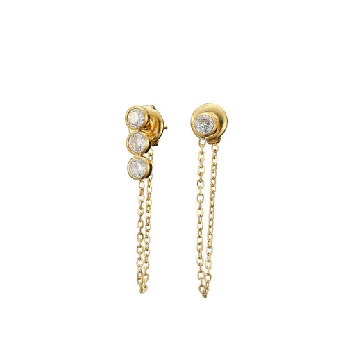 Rhinestone Stainless Steel Drop Earrings Bohemian Chain Earrings Women's Fashion Fine Jewelry Wholesale