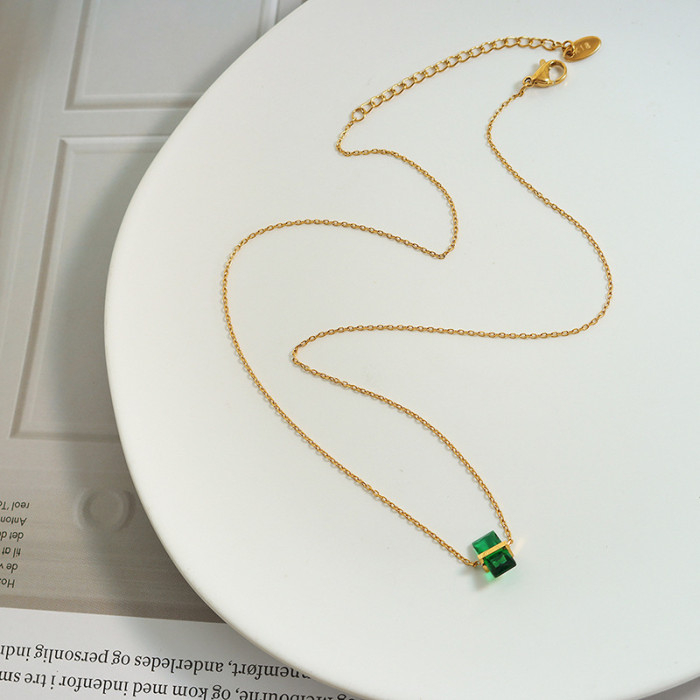 Exquisite Zircon Crystal Pendant Necklace for Women Fashion Luxury Stainless Steel Jewelry 12 Months Birthstone Necklace