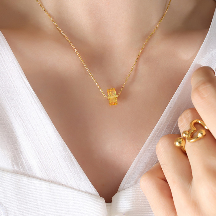 Exquisite Zircon Crystal Pendant Necklace for Women Fashion Luxury Stainless Steel Jewelry 12 Months Birthstone Necklace