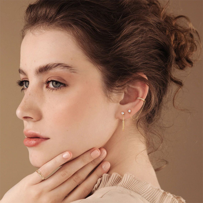 Ladies Birthstone Chain Stud Earrings Gold Plated Stainless Steel 12 Colors Earring Jewelry for Woman Gift Wholesale