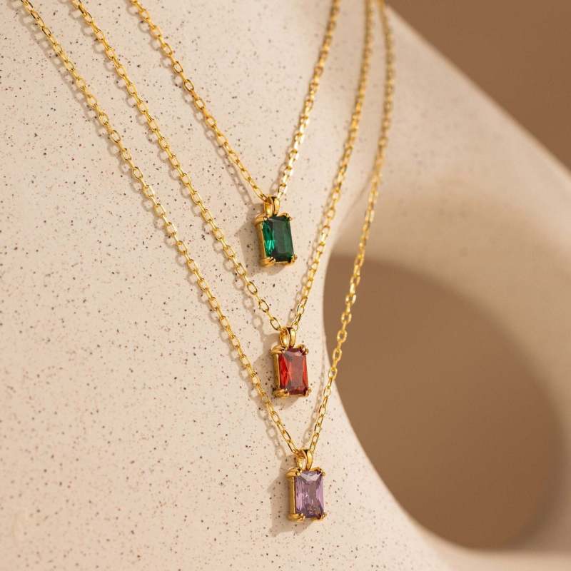 December Birthstone Pendant Colorful Zircon Clavicle Chain Women's Plated 18K Gold Color Jewelry Accessory