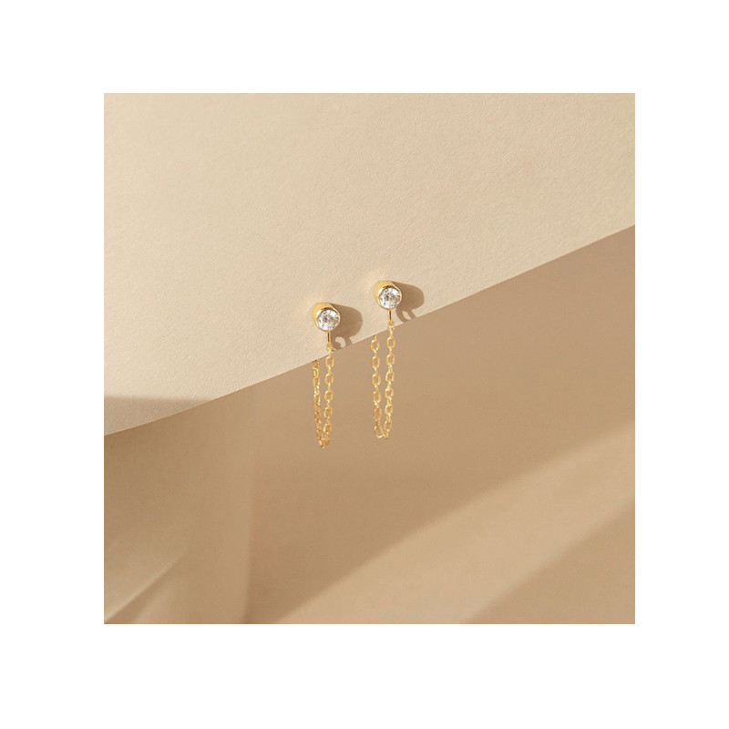 Ladies Birthstone Chain Stud Earrings Gold Plated Stainless Steel 12 Colors Earring Jewelry for Woman Gift Wholesale