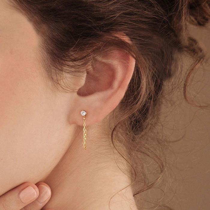 Ladies Birthstone Chain Stud Earrings Gold Plated Stainless Steel 12 Colors Earring Jewelry for Woman Gift Wholesale