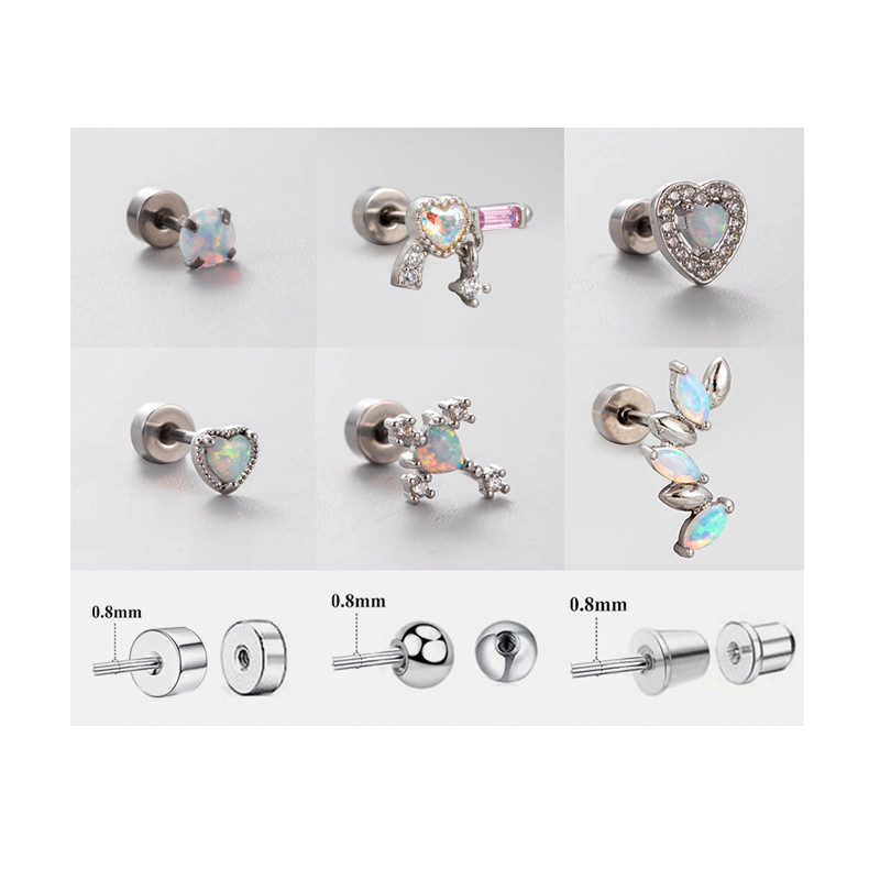 New Trendy Shiny Color Zircon 316L Stainless Steel Ear Bone Nail Gothic Love Heart Small Earrings for Women Jewelry