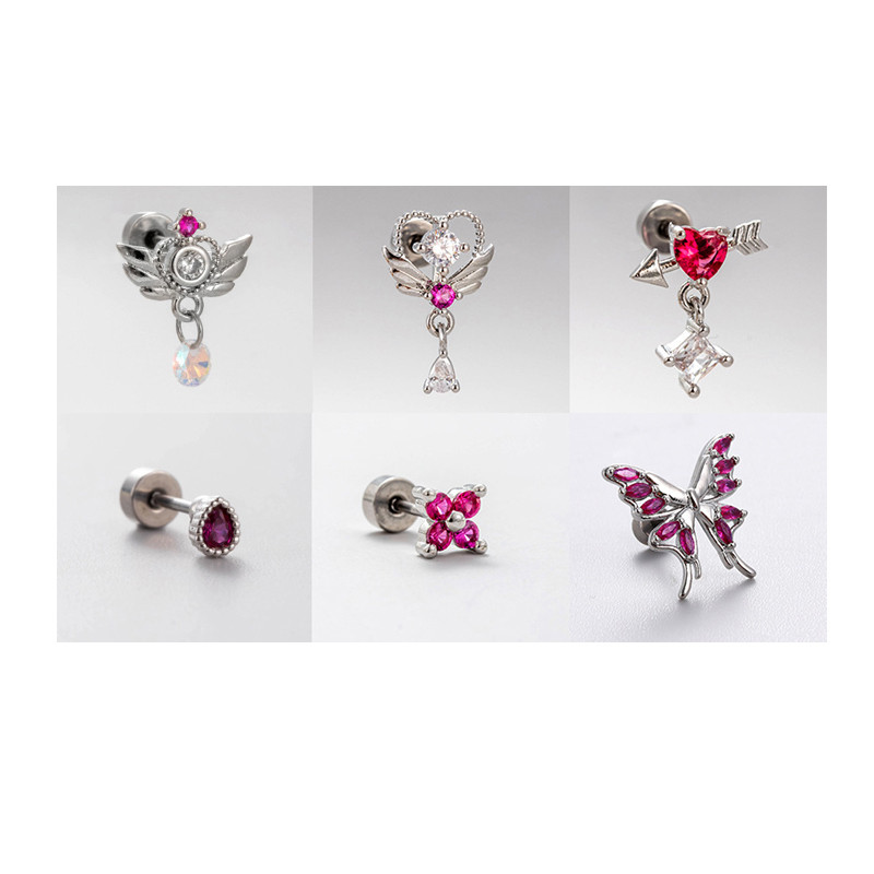 1PC Stainless Steel Angle Butterfly Heart Dangle Ear Tragus Cartilage Earrings Zircon Lobe Helix Screw Ball Piercing Jewelry