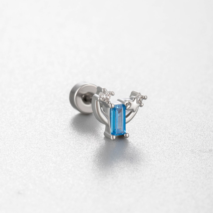 1PC Shiny Colorful Crystal CZ Stainless Steel Stud Earrings For Women Claw Zircon Flatback Piercing Earring Jewelry