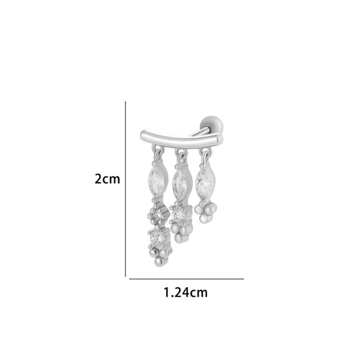 1PCS Gold Plated Zirconia Leaves Earrings for Women Crystal Charm Stainless Steel Stud Pierce Girl Ear Accessory