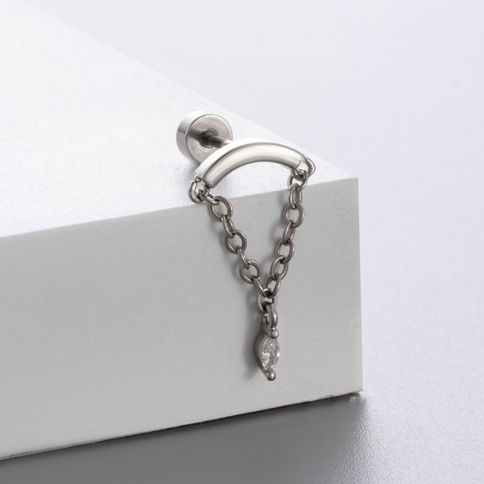 1 Pcs Bowknot Zircon Chain Stainless Steel Ear Bone Nail New Fashion Shiny Quality Earrings for Women Accessories Gift