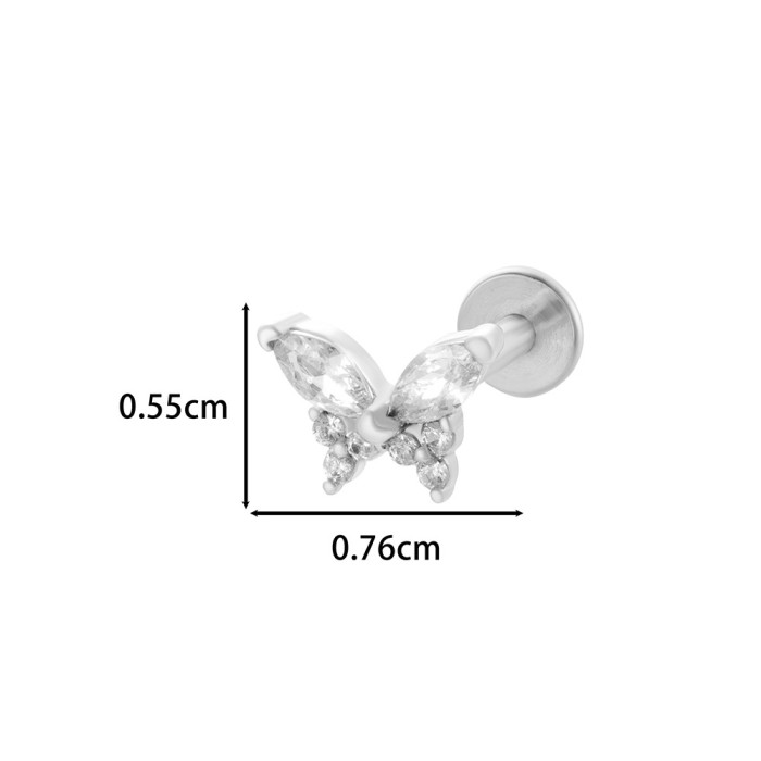 1Piece Cute Butterfly Heart Shape CZ Crystal Stud Earring for Women Stainless Steel Ear Helix Conch Rock Piercings Je...