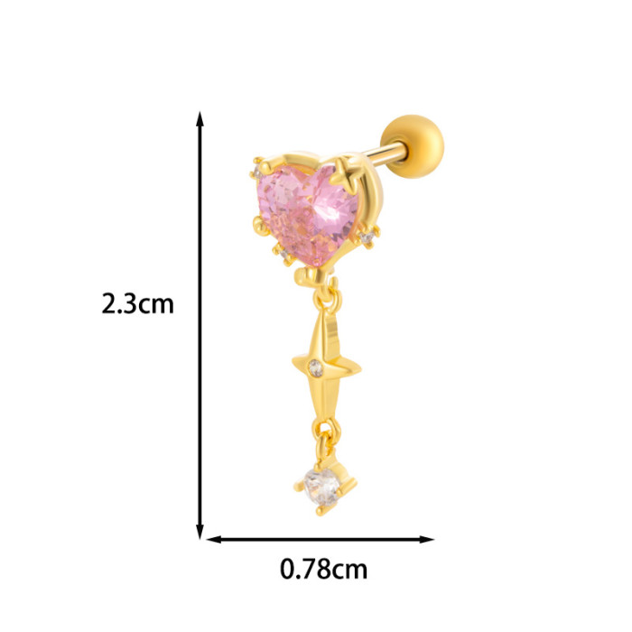 1PCS Cubic Zirconia Single Flower Ear Piercing Gold Silver Cartilage Stud Earring with Stainless Steel Butterfly Design Jewelry