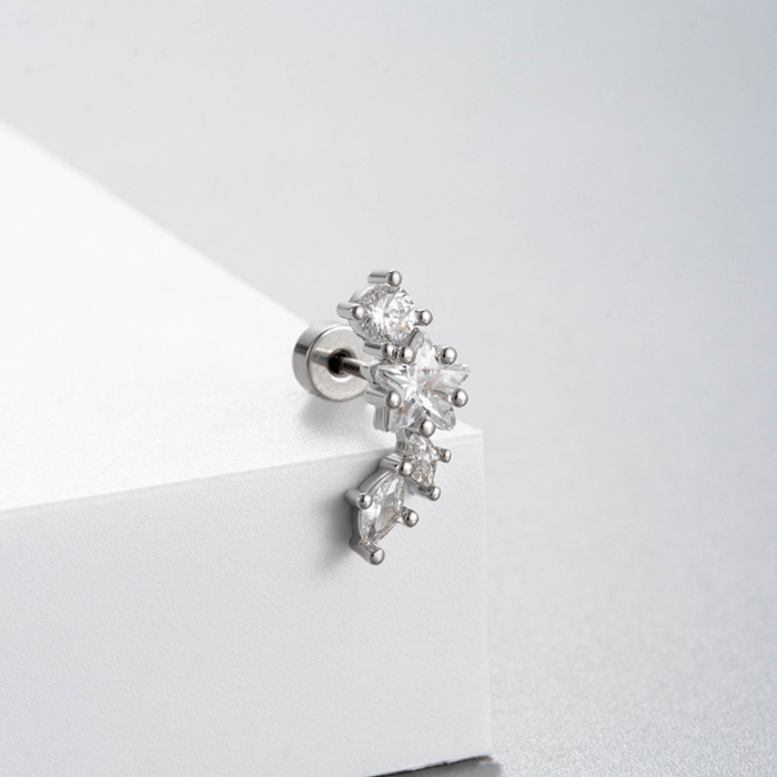 1PC Cute Heart Studs Earring Crystal Ear Stud Stainless Steel Helix Earring Girl Sliver Plated Star Moon Ear Jewelry