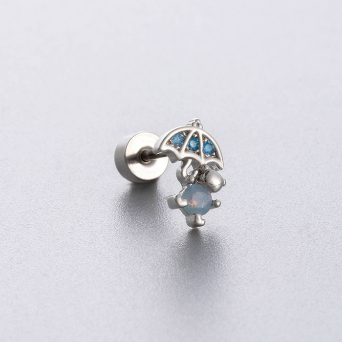 One Piece Cute Zirconia Dimensional Wings Moon Chain Piercing Screw Stud Earrings for Women Girls Fashion Jewelry in...