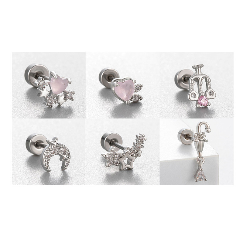 1PC Stainless Steel ear Helix Tragus Cartilage Earring Piercing Jewelry Heart Butterfly Cubic Zirconia Screw Back Stud Earrings