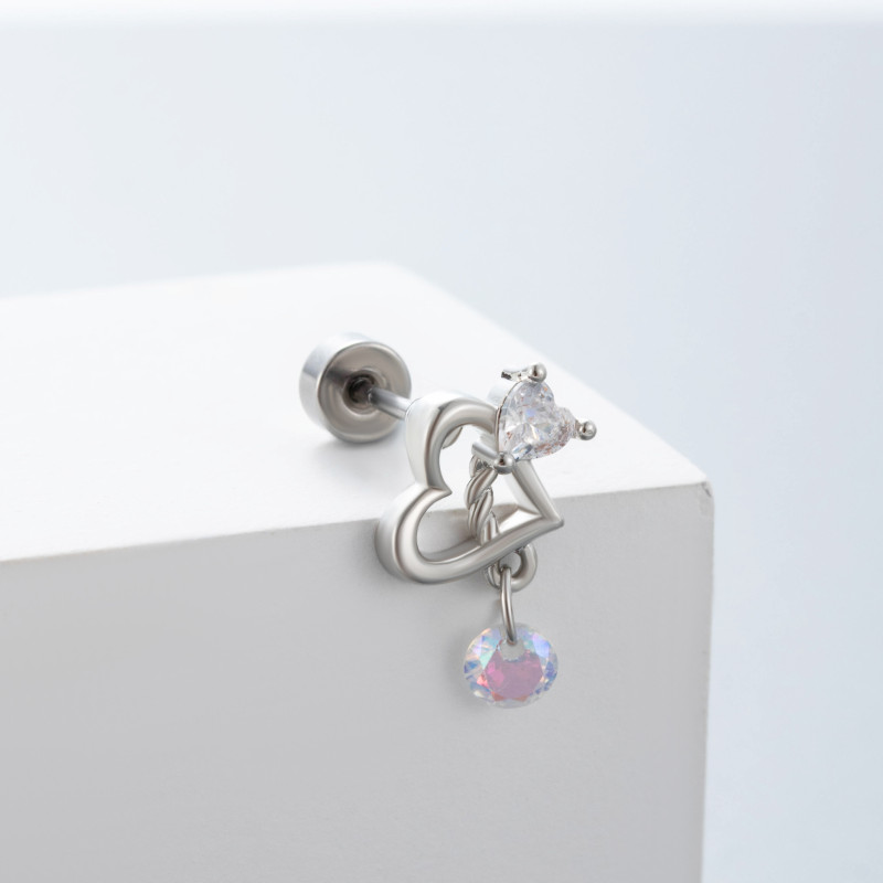 1Piece Pink CZ Love Heart Helix Earrings Stud for Women Screw Back Stainless Steel Ear Cartilage Dangle Earring Piercing Jewelry