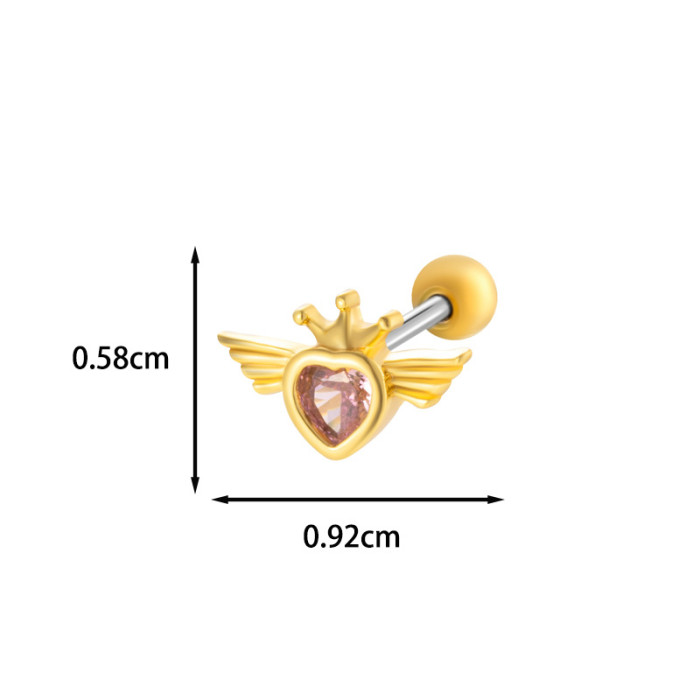 1Piece Zircon Halloween Spider Heart Chain Cartilage Earrings Screw Back Stainless Steel Stud Earring Helix Ear Pierc...