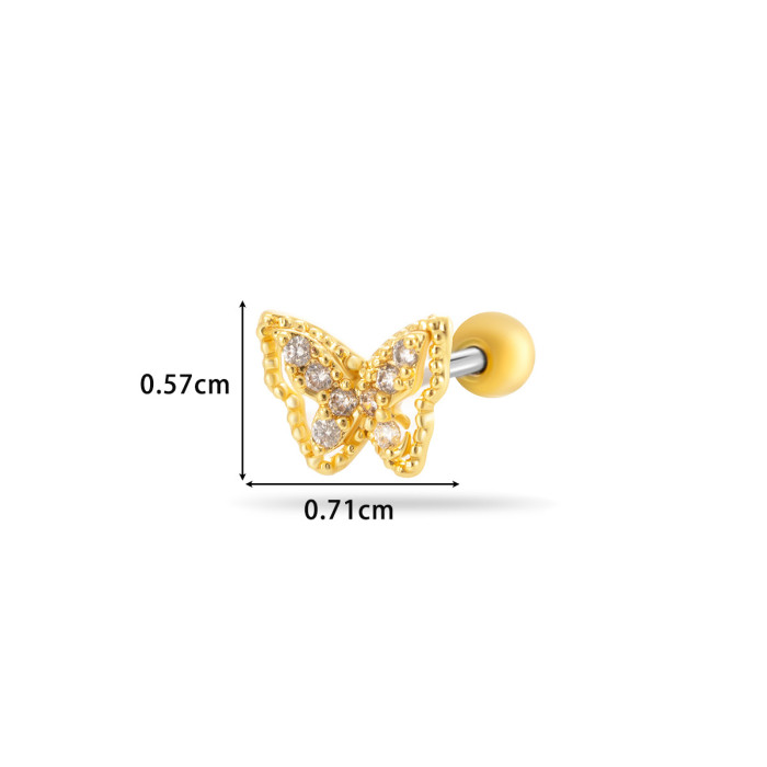 1PC Pink Zircon Butterfly Star Bear Stud Earrings Stainless Steel Screw Back Cartilage Earring Helix Piercing Jewelry