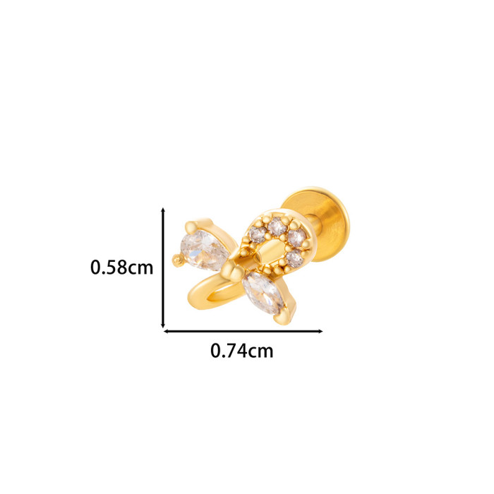 1Piece Cute Butterfly Heart Shape CZ Crystal Stud Earring for Women Stainless Steel Ear Helix Conch Rock Piercings Je...