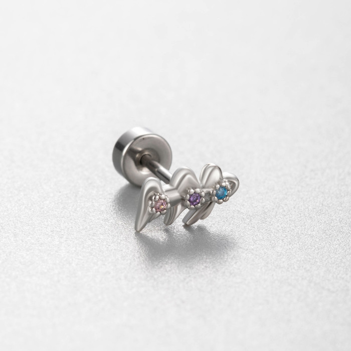 1PC Shiny Colorful Crystal CZ Stainless Steel Stud Earrings For Women Claw Zircon Flatback Piercing Earring Jewelry