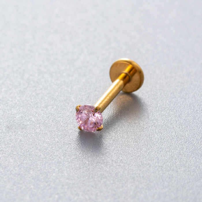 Titanium Colorful CZ Push In Threadless Labret Piercing Earring Stud Cartilage Wholesale Body Jewelry