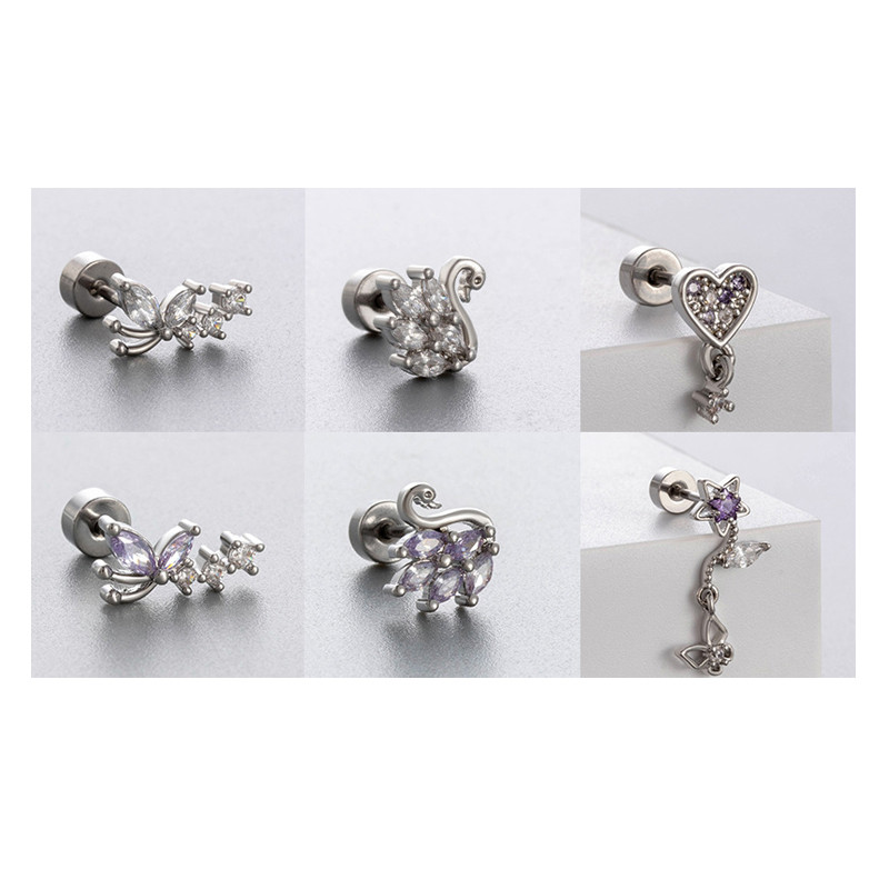 1 Pcs Titanium Piercing Stud Earring Internal Thread Flower Pendant Zircon Lip Stud Cartialge Tragus Piercing Jewelry
