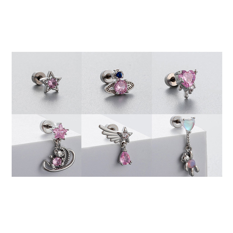1PCS Stainless Steel Angel Wing Ear Studs Earrings for Women Girl Tiny Cubic Zirconia Unicorn Earring Cartilage Piercing Jewelry