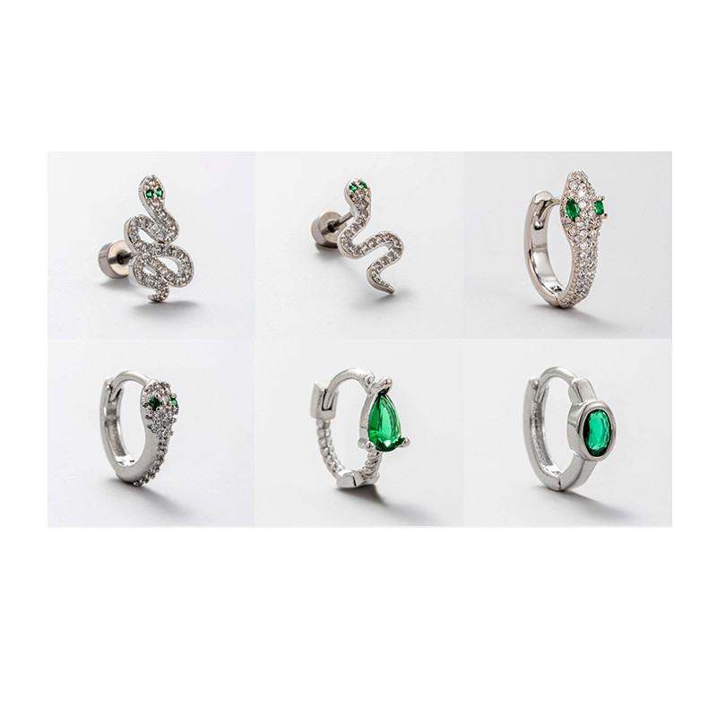1pc Retro Snake Green Crystal Hoop Earrings For Women Men Fashion Dangle Stud Earring Ring Helix Piercing Party Jewelry