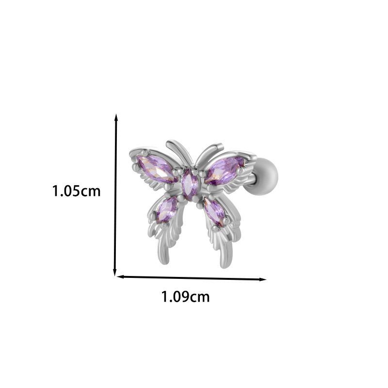 1PC Pink Zircon Butterfly Moon Cherry Planet Stud Earrings Stainless Steel Screw Back Cartilage Earring Helix Piercing Jewelry