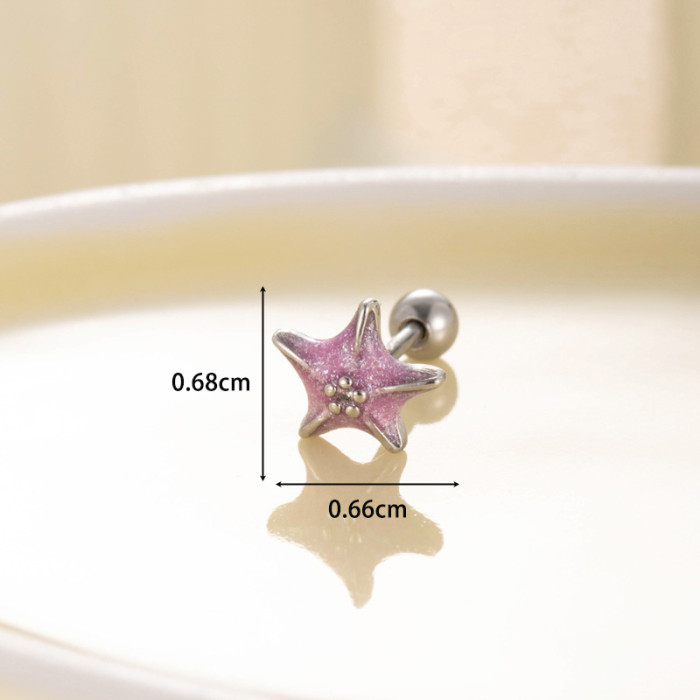 1Piece Cute Colorful Enamel Starfish Ear Piercing Jewelry for Women Girls Titanium Steel Stud Earring Helix Cartilage Earring