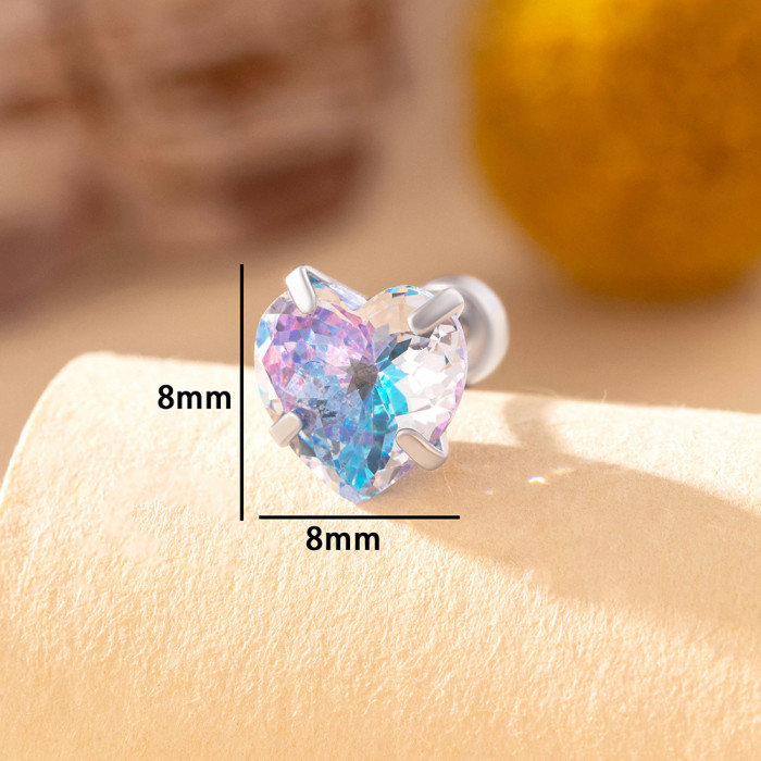 Chic Nail Heart Type 5A CZ Fashion Women's Perforated Jewelry Earnail Plated with 18K Genuine Gold Lip Nail