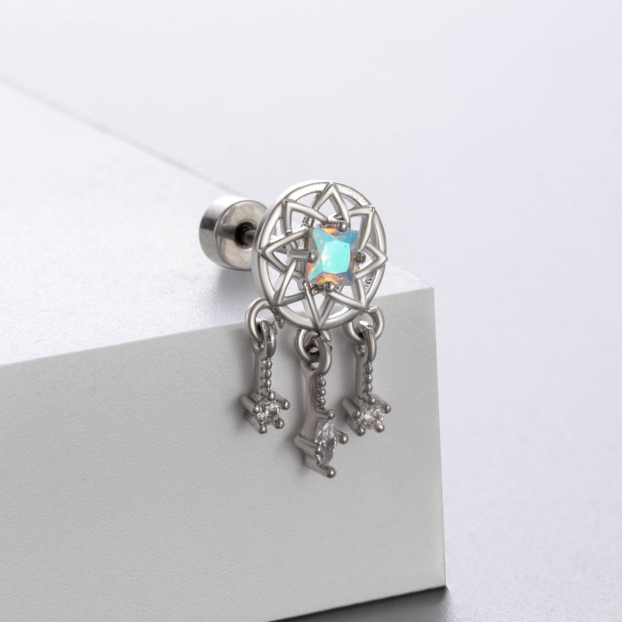 1pc Dream Catcher Cartilage Helix Lobe Conch Piercing Zircon Ear Studs Earring Barbell Piercings Jewelry