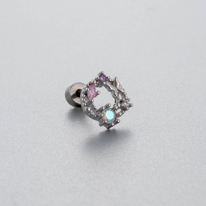 Colorful Zircon Butterfly Cross Earbone Stud Cochlear Cartilage Earring Sweet Cool Screw Earrings for Super Men Women's
