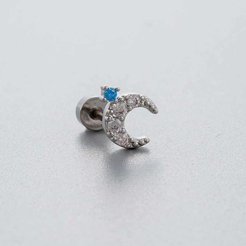 1pcs Steel Blue Crystal Ear Tragus Cartilage Helix Piercing Woman Moon Marquise Star Zircon Lobe Earrings For Girl Gift