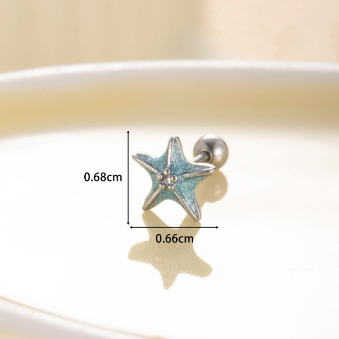 1Piece Cute Colorful Enamel Starfish Ear Piercing Jewelry for Women Girls Titanium Steel Stud Earring Helix Cartilage Earring