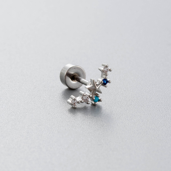 1PC 316L Steel Star Water Drop Heart CZ Chain Ear Cartilage Tragus Helix Stud Earring Daith Lobe Piercing Body Jewelr...